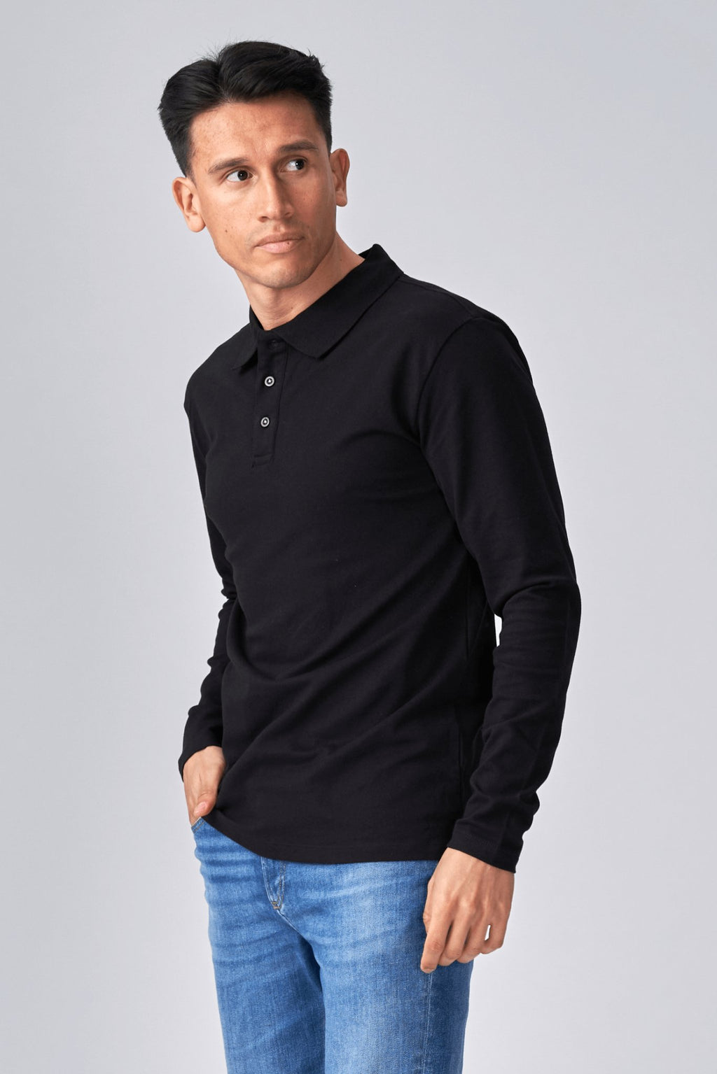 Muscle Long Sleeve Polo Shirt - Black