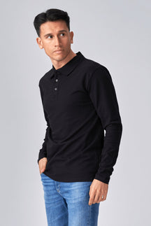 Muscle Long Sleeve Polo Shirt - Black