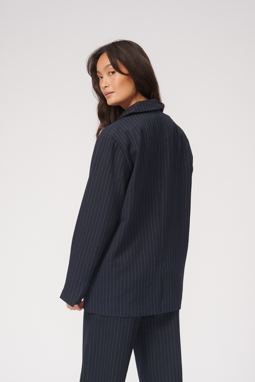 Oversized Blazer - Navy Pinstripe - TeeShoppen - Blå