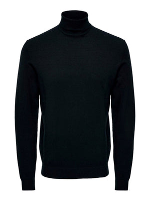 Roll collar knit sweater - Black