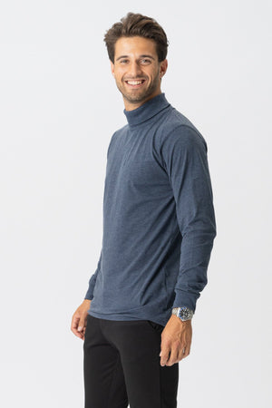 Roll collar sweater - Heather blue - TeeShoppen Group™