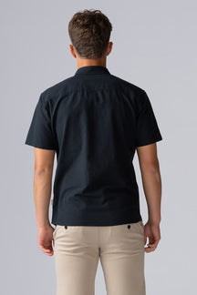 Ľanová košeľa s krátkymi rukávmi - čierna