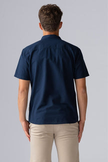 Ľanová košeľa s krátkymi rukávmi - modrá