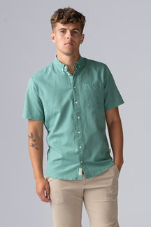 Ľanová košeľa s krátkymi rukávmi - malachitovo zelená