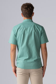 Ľanová košeľa s krátkymi rukávmi - malachitovo zelená