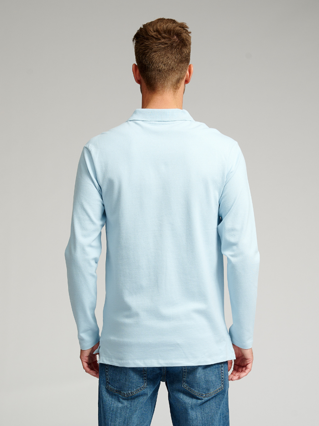 Muscle Long Sleeve Polo Shirt - Light Blue