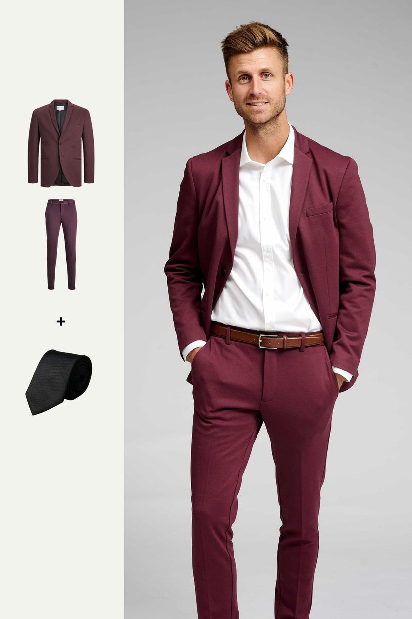 The Original Performance Suit™️ (Burgundy) + Tie - Package Deal - TeeShoppen Group™ - Suit - TeeShoppen