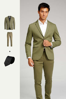 The Original Performance Suit™️ (Olive) + Tie - Package Deal