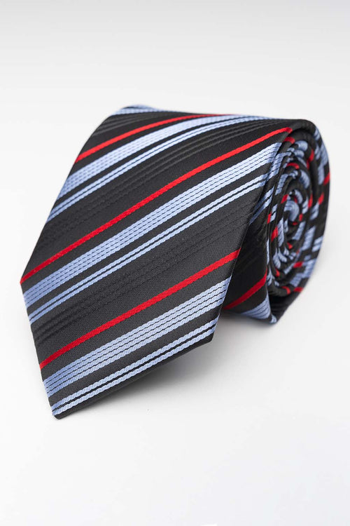 Tie - Black - Black/Red/Blue Striped - TeeShoppen Group™ - Accessories - TeeShoppen