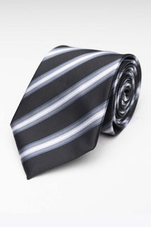 Tie - Black - Sand/White/Gray Striped