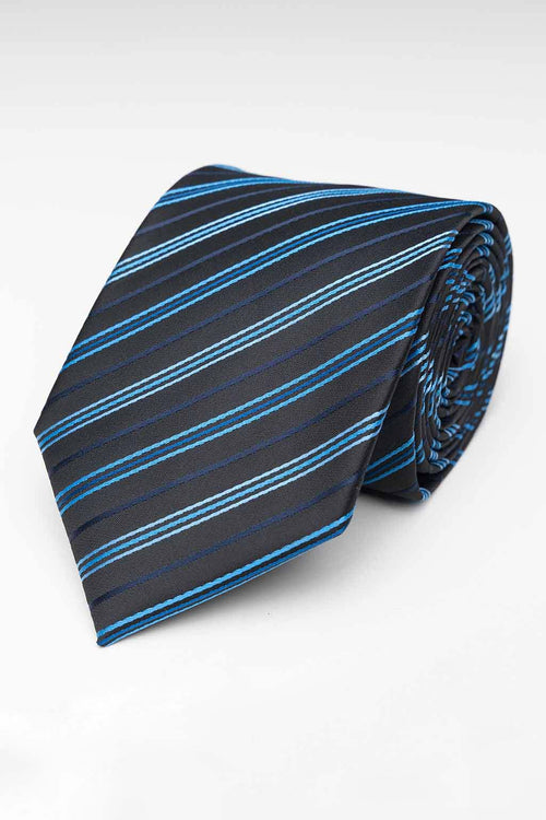 Tie - Black/Blue Striped - TeeShoppen Group™ - Accessories - TeeShoppen