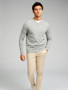 Basic Knit V-neck - Light Grey Melange