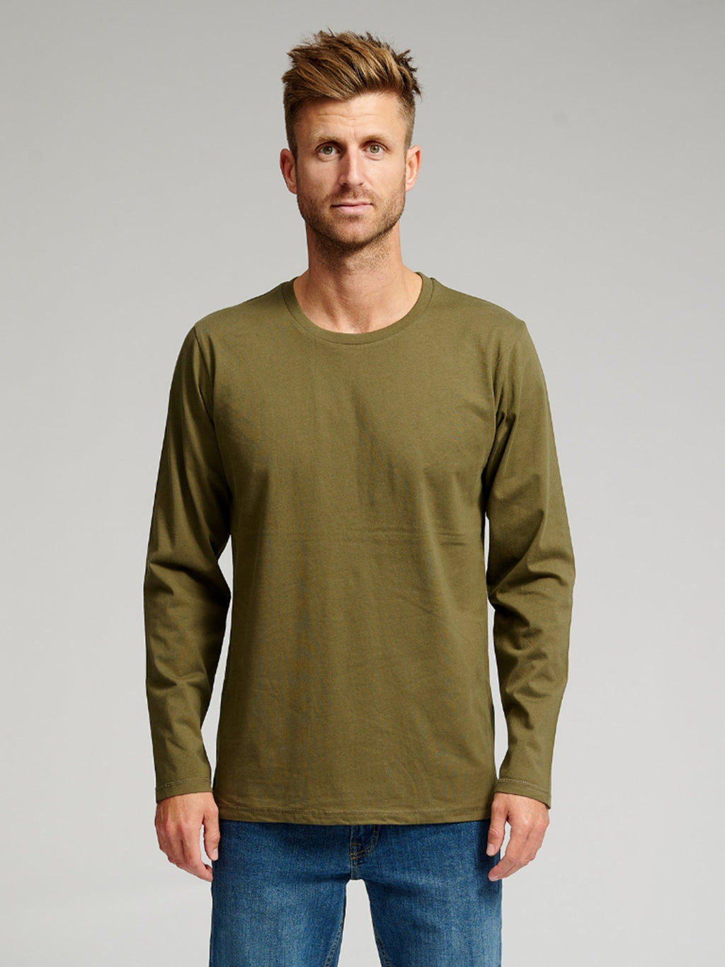 Osnovna majica s dugim rukavima-vojska zelena