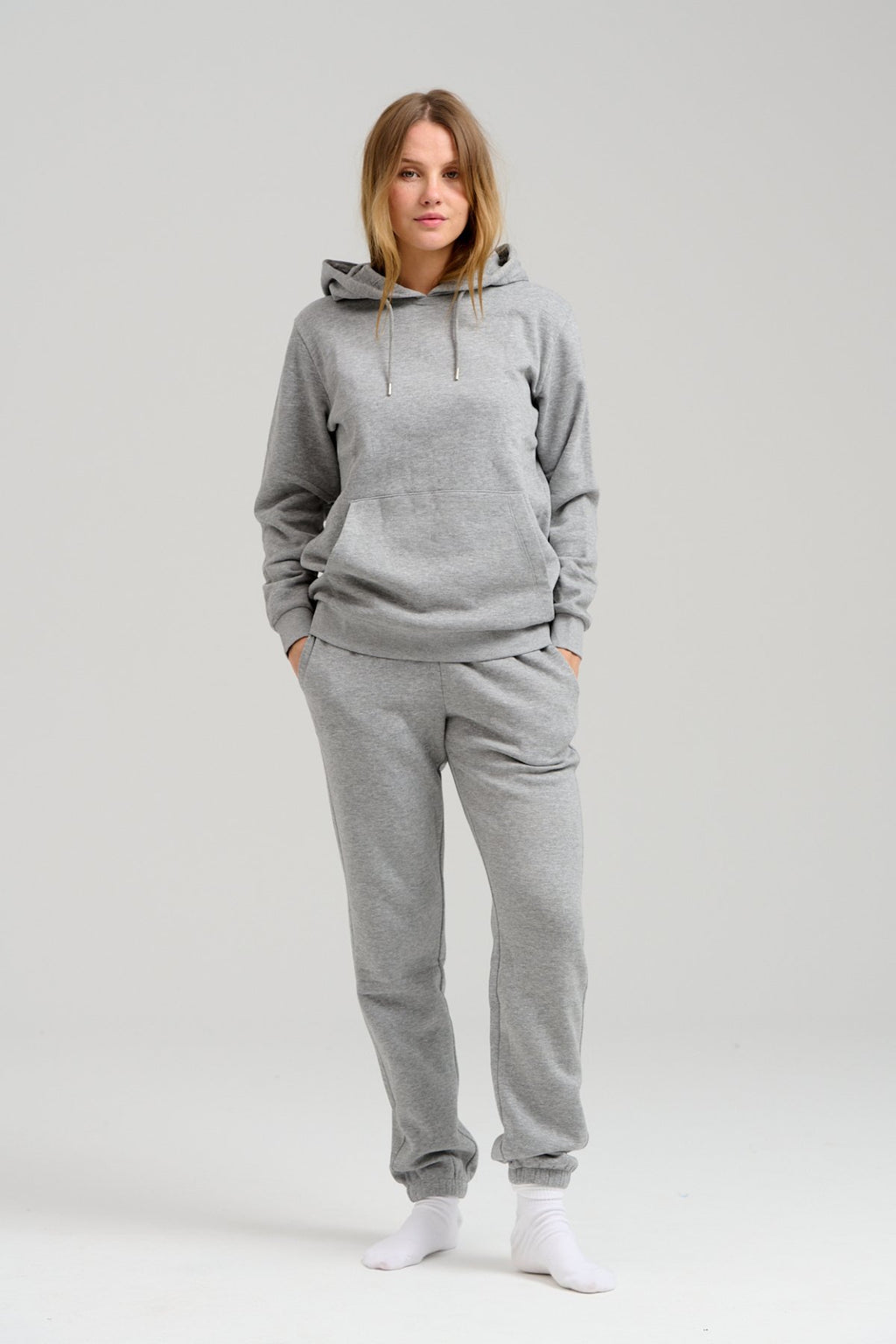 Basic Sweatsuit le hoodie (melange liath éadrom) - déileáil pacáiste (mná)