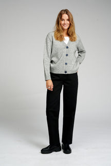 Pletený sveter - svetlo šedá melange