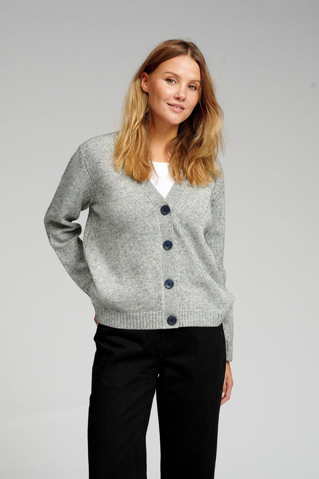 Knitted Cardigan - Light Grey Melange