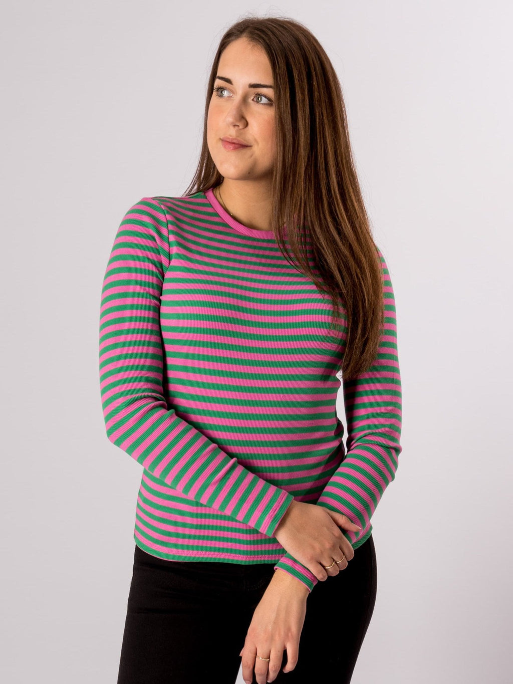 Linijski džemper dugih rukava - super ružičasti/žele grah