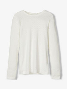 Long-sleeved Pointelle T-shirt - White