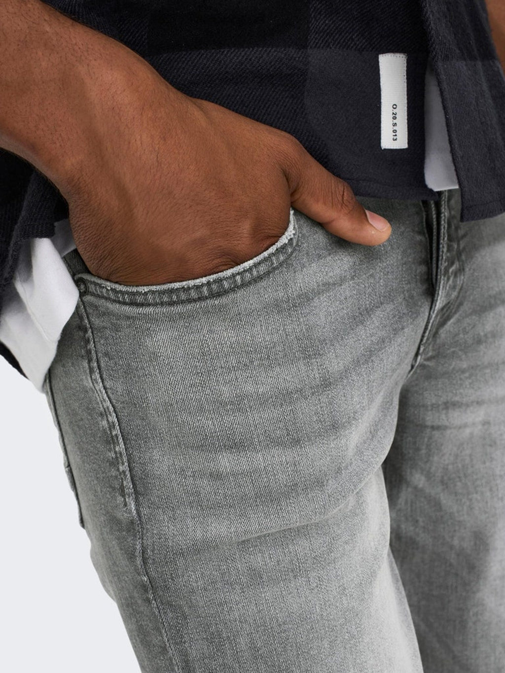 织机薄灰色牛仔裤 - 灰色