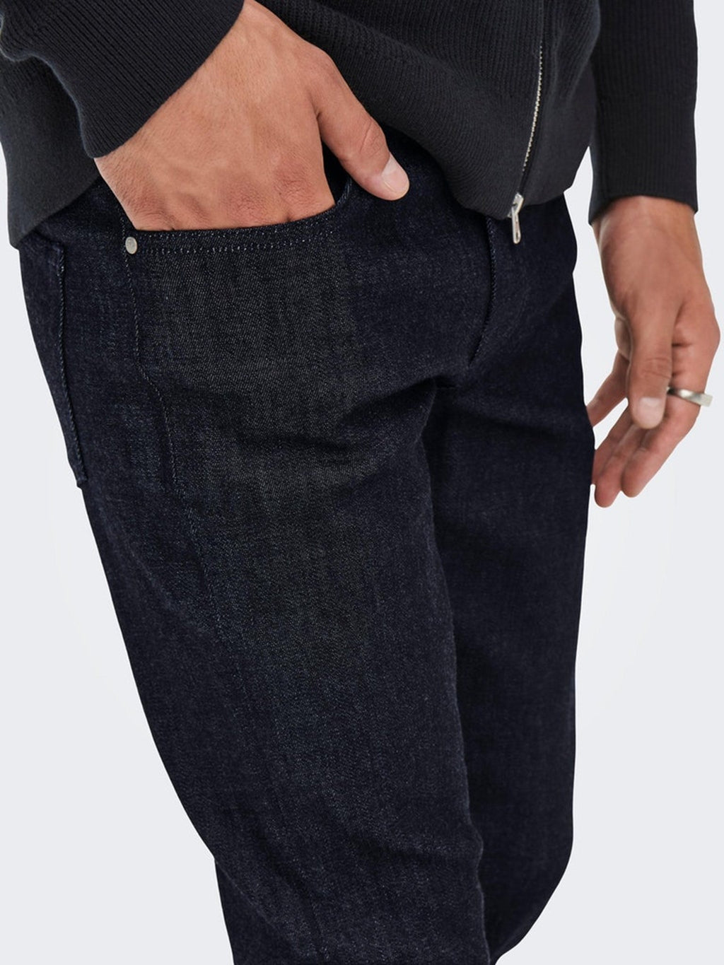 织机纤细的生牛仔裤 - 蓝色牛仔布