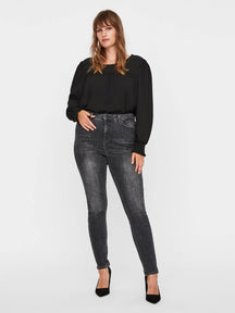 Lora Jeans s vysokým pásom (krivka)-čierny džínsovina