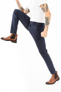 Mark Pants - Stripe Navy (stretch pants)