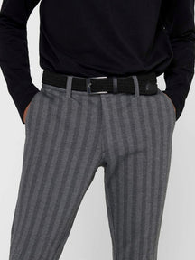 马克裤条纹 - 浅灰色