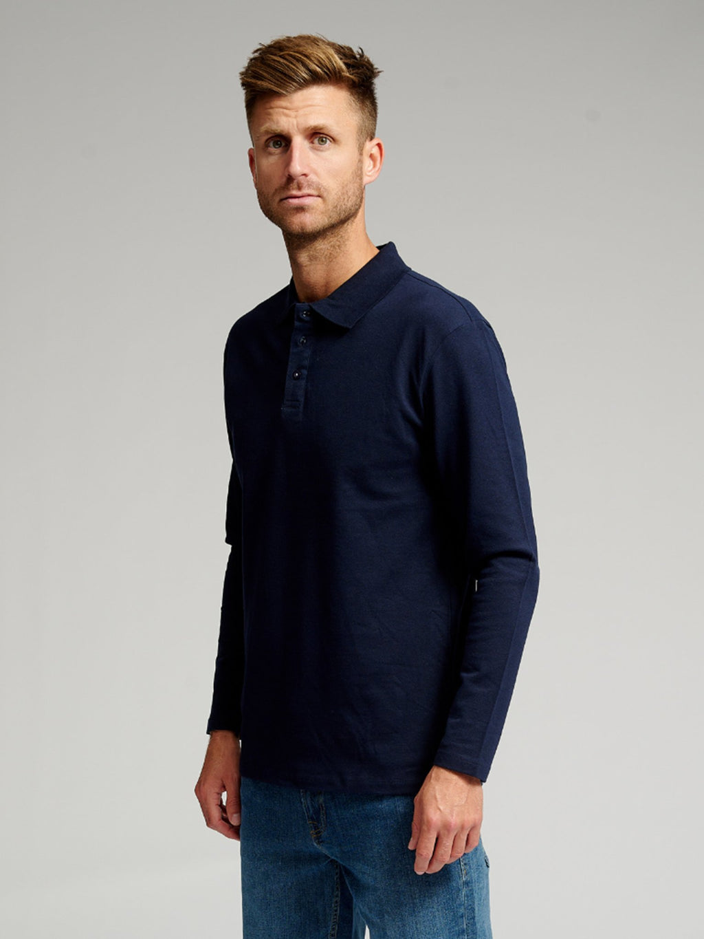 Muscle Long Sleeve Polo Shirt - Navy