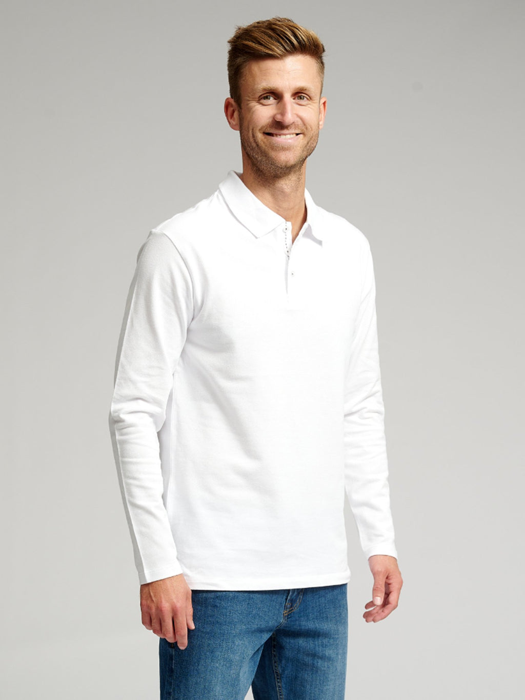 Muscle Long Sleeve Polo Shirt - White