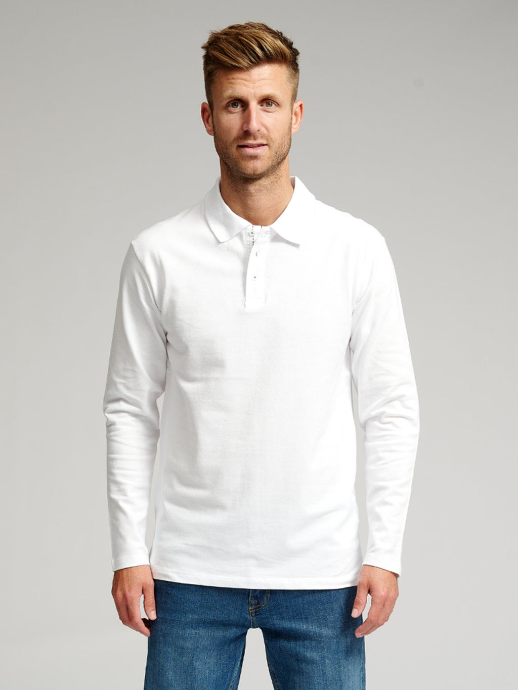 Muscle Long Sleeve Polo Shirt - White