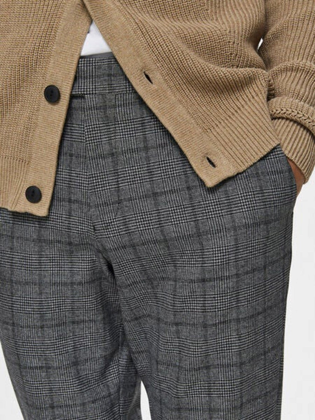 性能优质裤子 - 深灰色（方格）