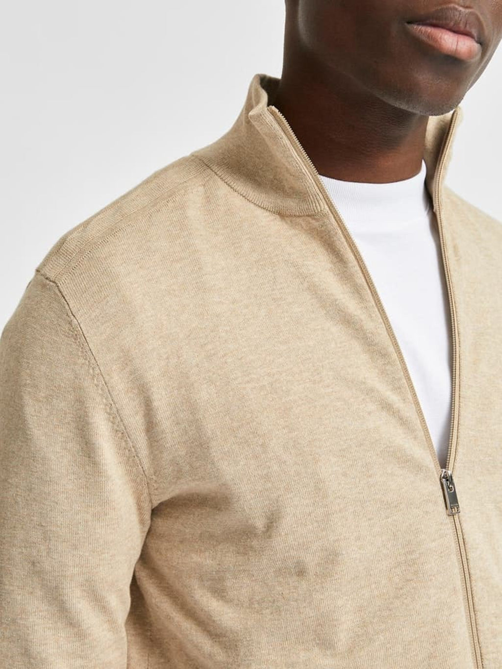 Pima cotton cardigan - Beige (with zipper)