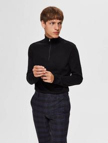 Pima pola zip pulover - crno