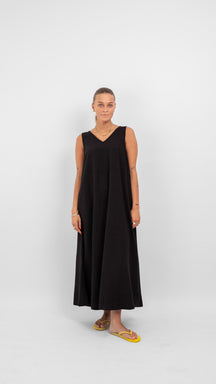 Prisilla V-Neck Midi Dress - Black