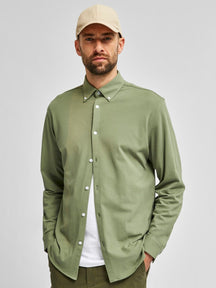 有机棉的细长衬衫 - 绿色