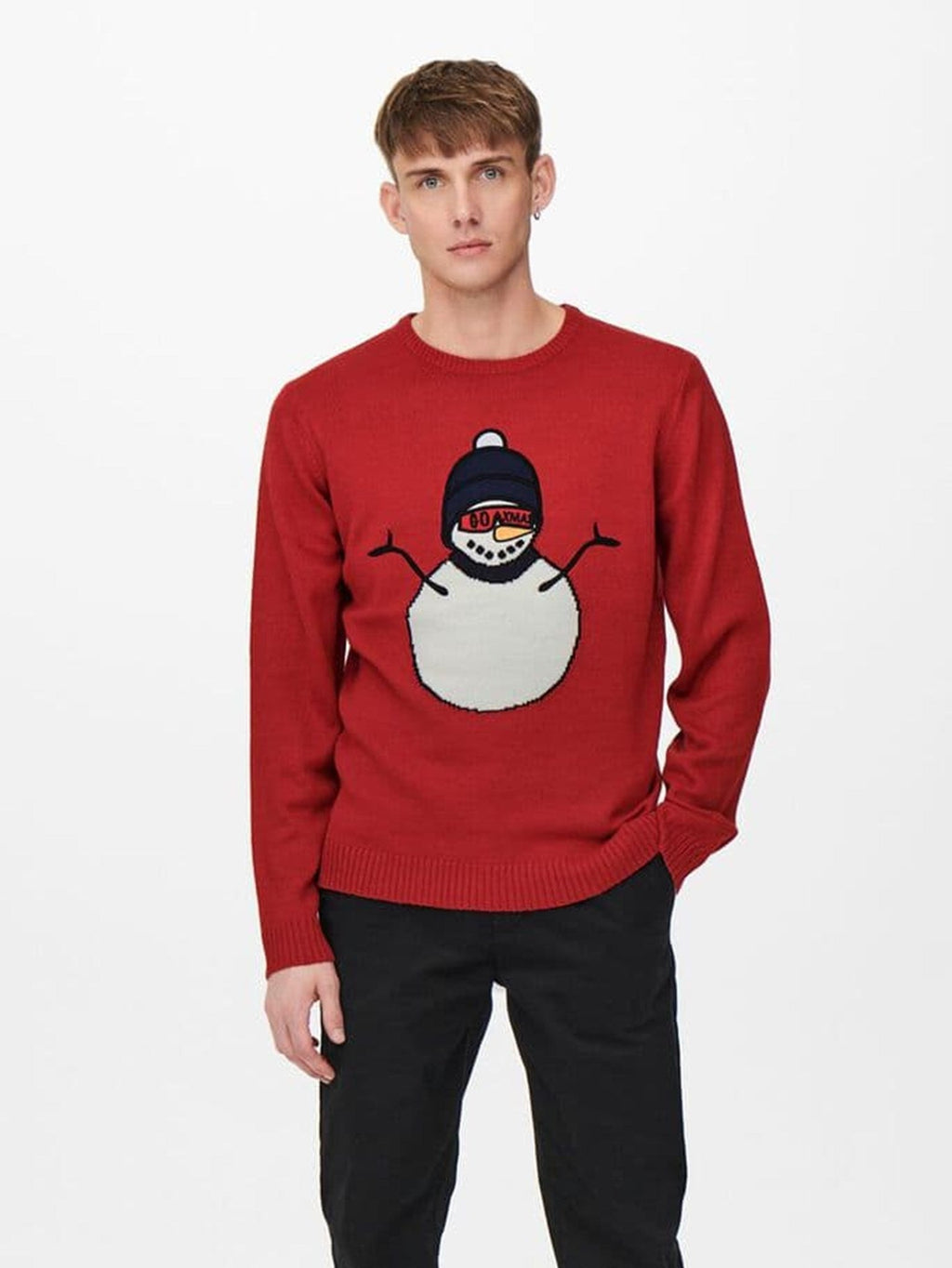 Snehuliak vianočné pletenie - červená