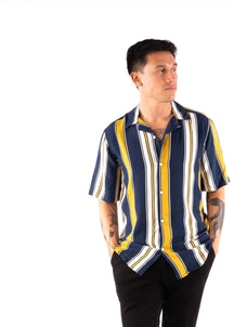 Striped short-sleeved shirt - Yellow-Navy-White