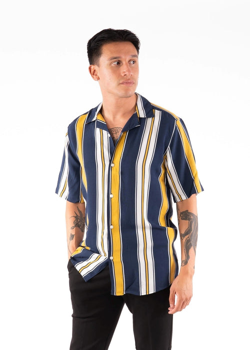 Striped short-sleeved shirt - Yellow-Navy-White - TeeShoppen Group™ - Formal Shirts & Blouses - Only & Sons