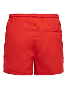 带束带的游泳短裤 - 红色