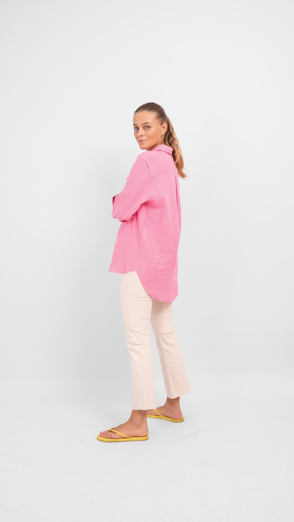 Tokio Linen Shirt - vrecká ružová