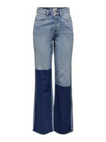 Zikka色块裤子 - 中型蓝色牛仔布